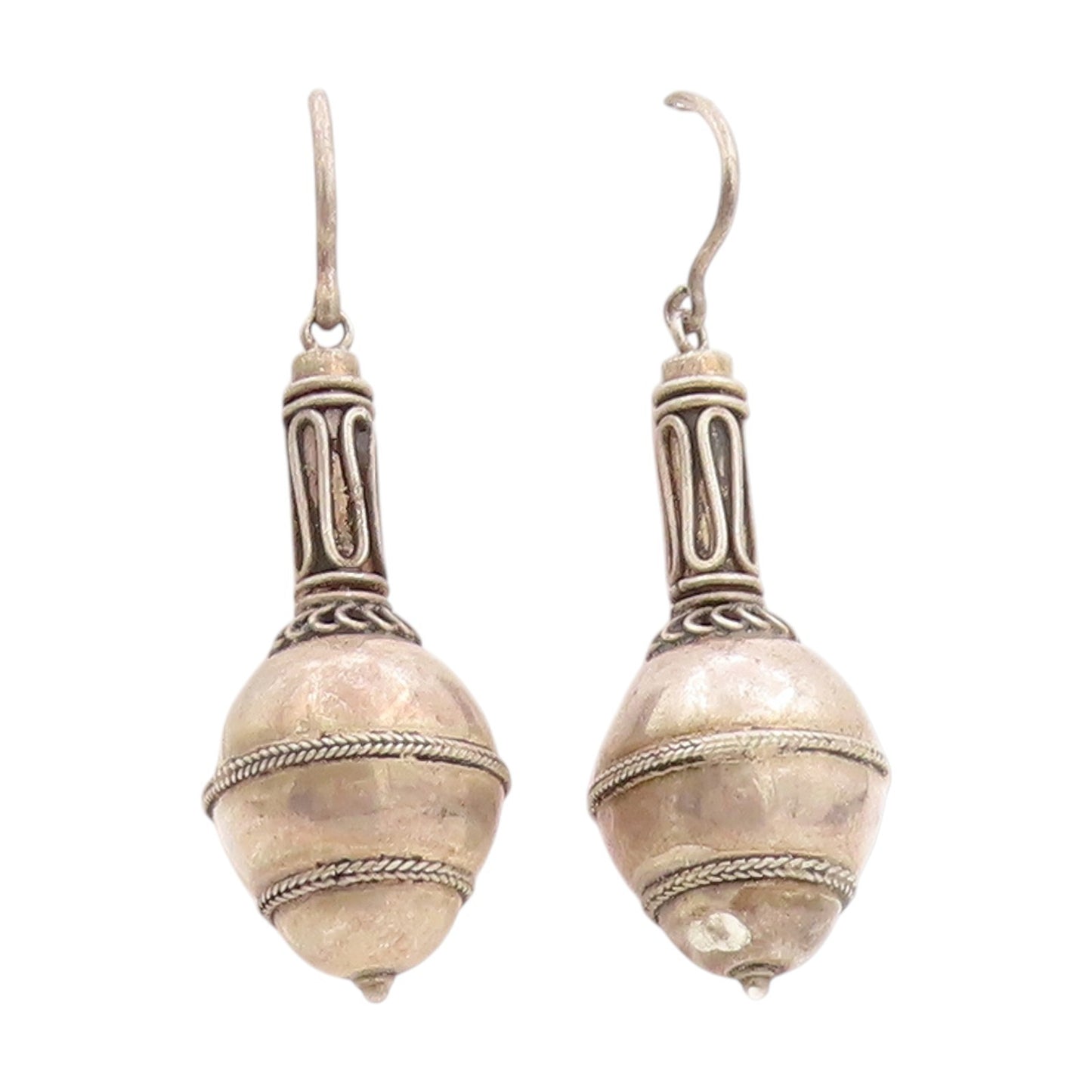 925 Sterling Silver Vintage Earrings Classic Bohemian Gada Shape Dangles EG13758