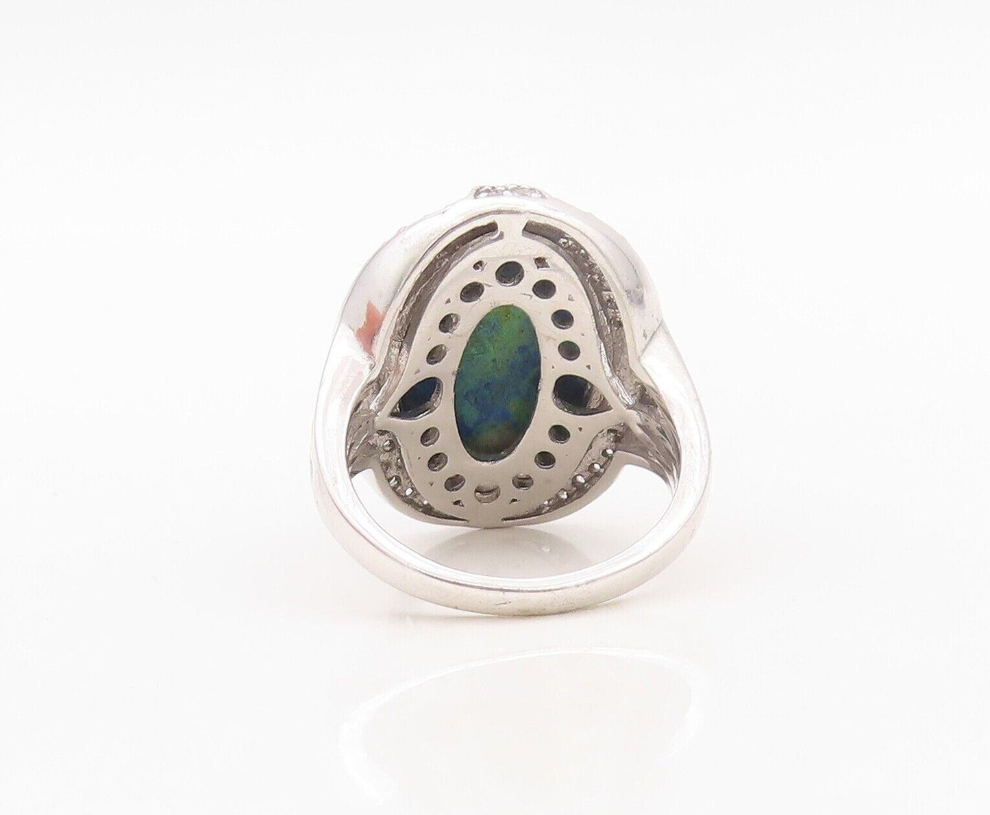 925 Sterling Silver Vintage Ring Oval Cabochon Azurite Halo Topaz  Sz 7  RG30130