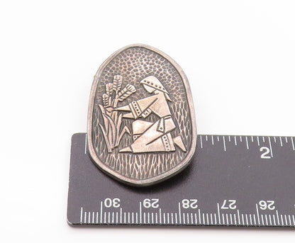 925 Sterling Silver Vintage Brooch ISRAEL Nature Lover Girl Etched  BP11616