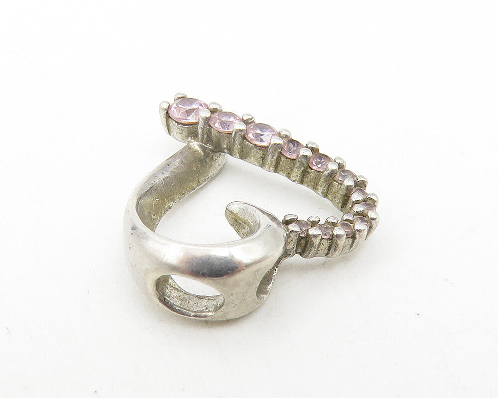 925 Sterling Silver  Vintage Petite Pink Topaz Open Love Heart Pendant  PT9419