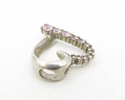 925 Sterling Silver  Vintage Petite Pink Topaz Open Love Heart Pendant  PT9419