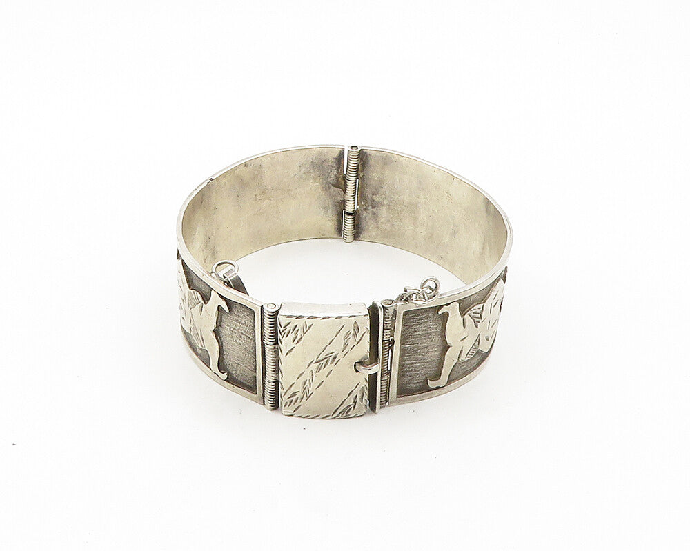 925 Sterling Silver  Vintage Chiseled Couple Initials Bangle Bracelet  BT7468