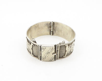925 Sterling Silver  Vintage Chiseled Couple Initials Bangle Bracelet  BT7468