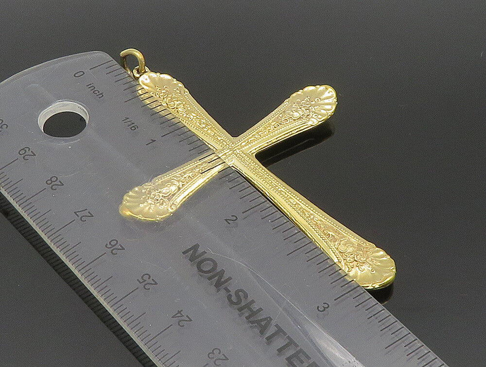 925 Silver  Vintage Gold Plated Textured Religious Cross Pendant  PT20168