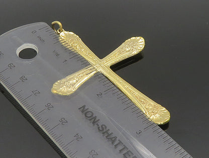 925 Silver  Vintage Gold Plated Textured Religious Cross Pendant  PT20168