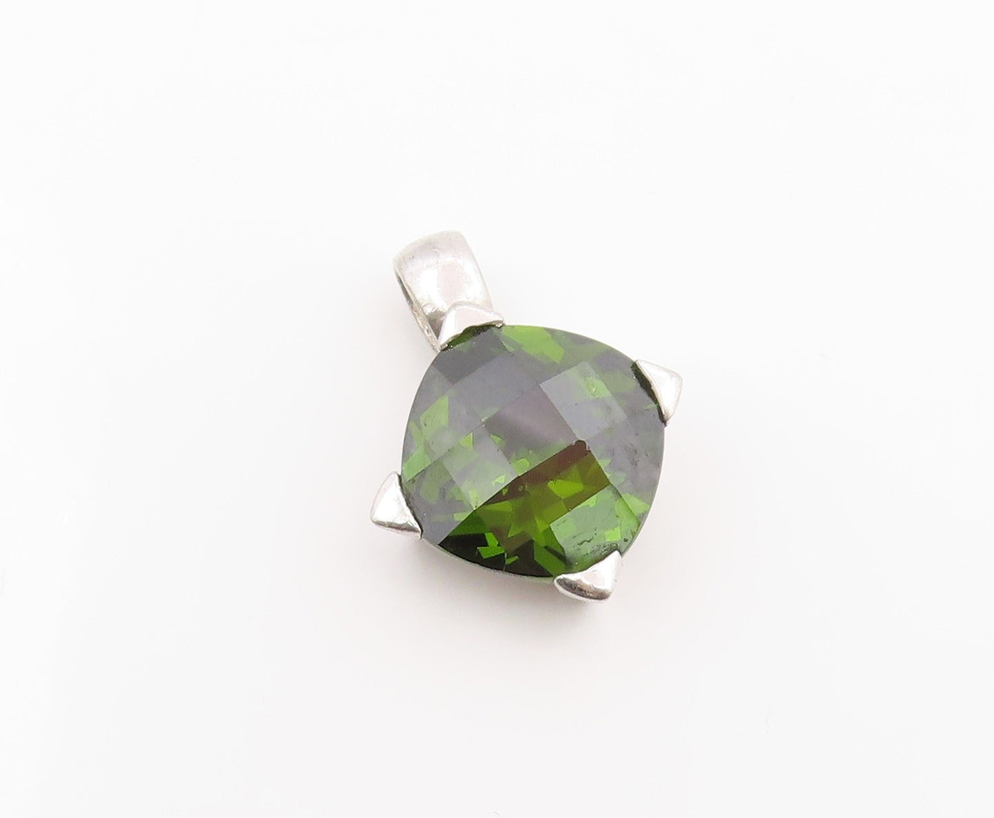 925 Sterling Silver Vintage Pendant Modernist Faceted Peridot Charm  PT26223