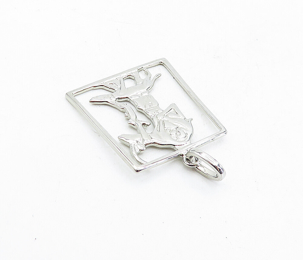 925 Sterling Silver  Vintage Shiny Man Holding Animal Square Pendant  PT3641