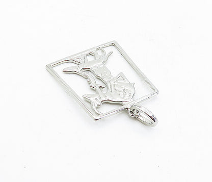 925 Sterling Silver  Vintage Shiny Man Holding Animal Square Pendant  PT3641