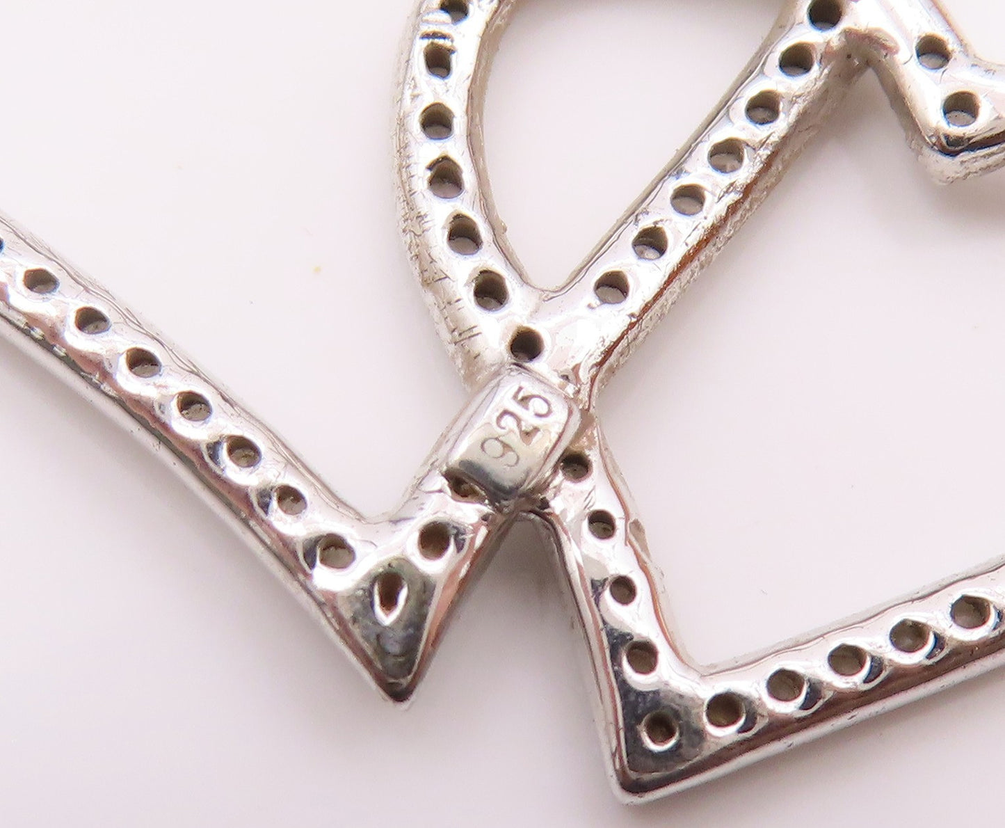 925 Sterling Silver  Shiny Genuine Diamonds Double Love Heart Pendant  PT8009
