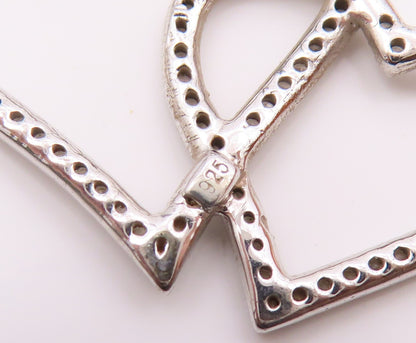 925 Sterling Silver  Shiny Genuine Diamonds Double Love Heart Pendant  PT8009