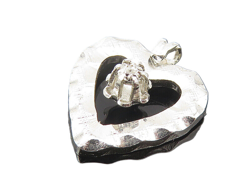 925 Sterling Silver  Petite Genuine Diamond Floral Love Heart Pendant  PT8846