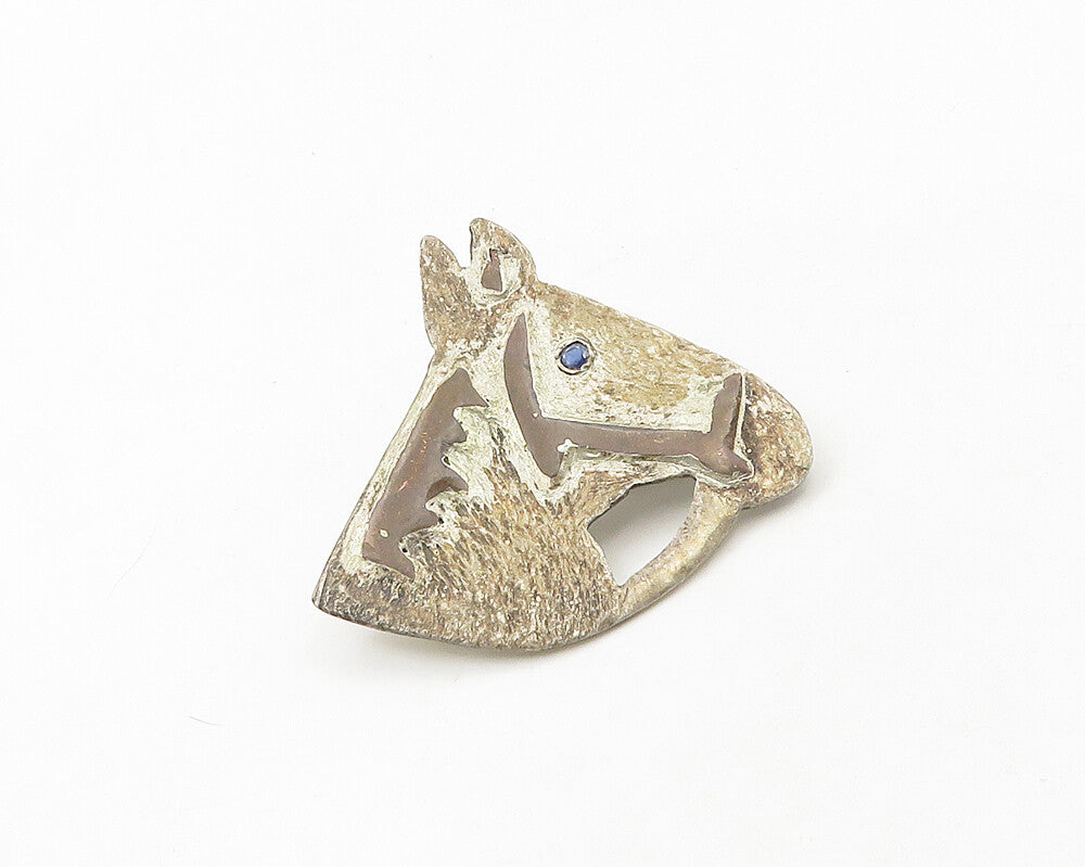 925 Sterling Silver  Vintage Sapphire Eye Horse's Head Brooch Pin  BP7554