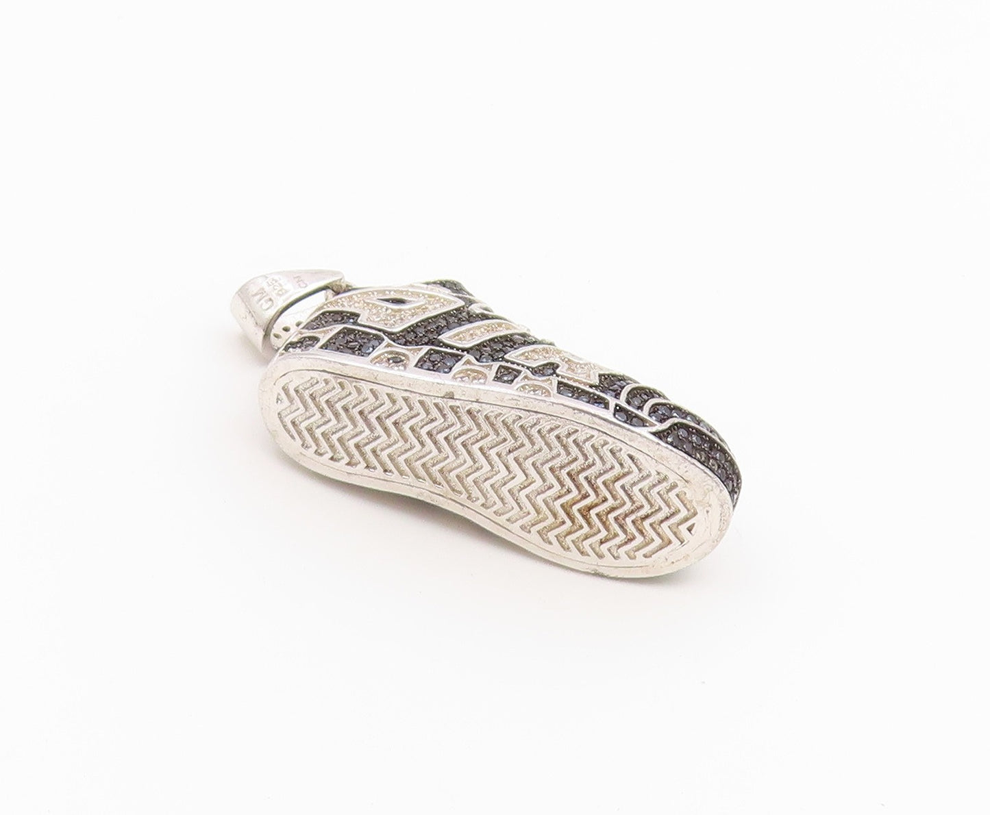 925 Sterling Silver Vintage Pendant Black & White CZ Nike Air Sneakers  PT26483
