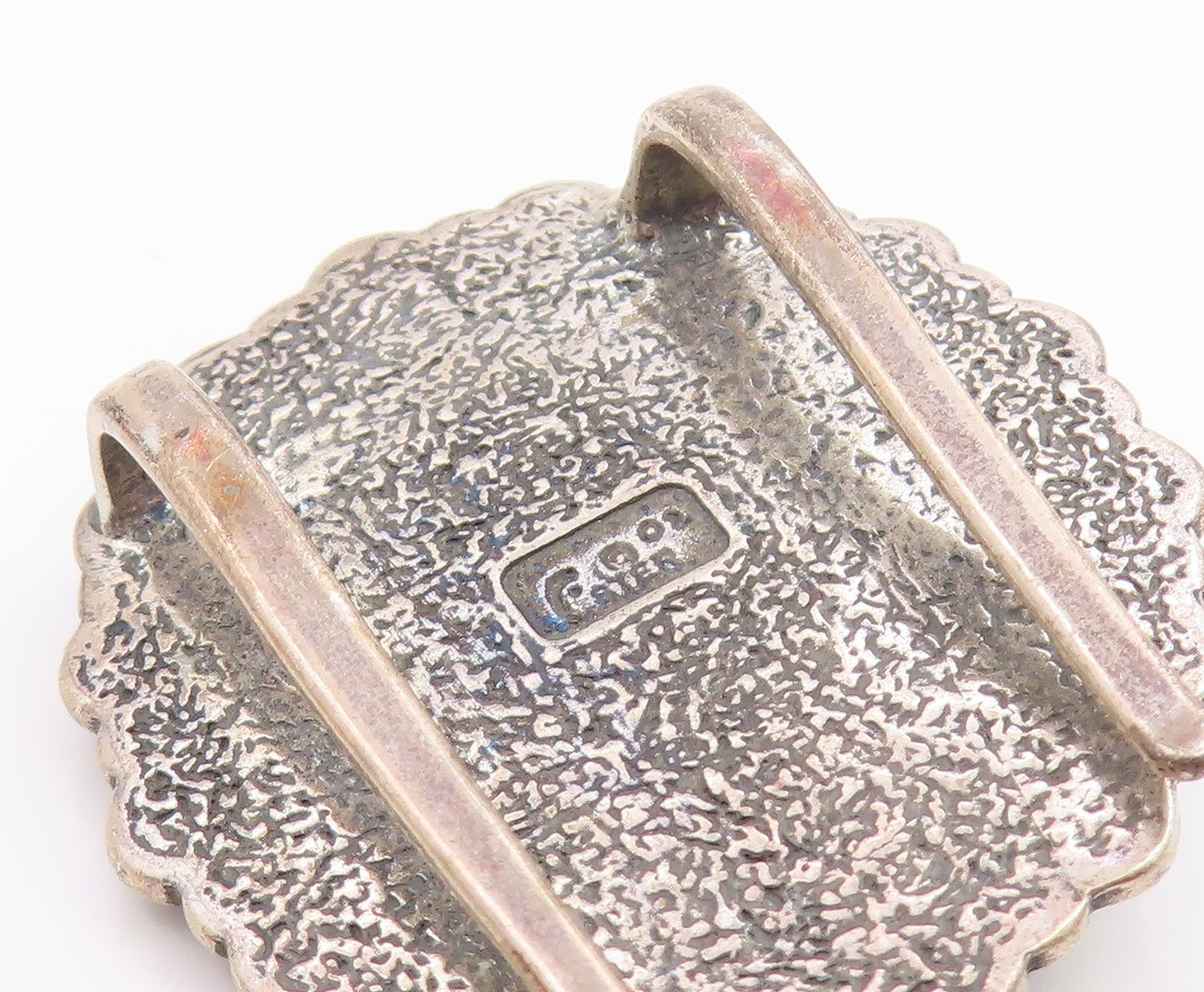 925 Sterling Silver Vintage Pendant CAROL FELLY Turquoise Concho Motif  PT26083