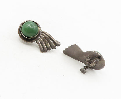 MEXICO 925 Sterling Silver  Vintage Antique Jasper Non Pierce Earrings  EG4988