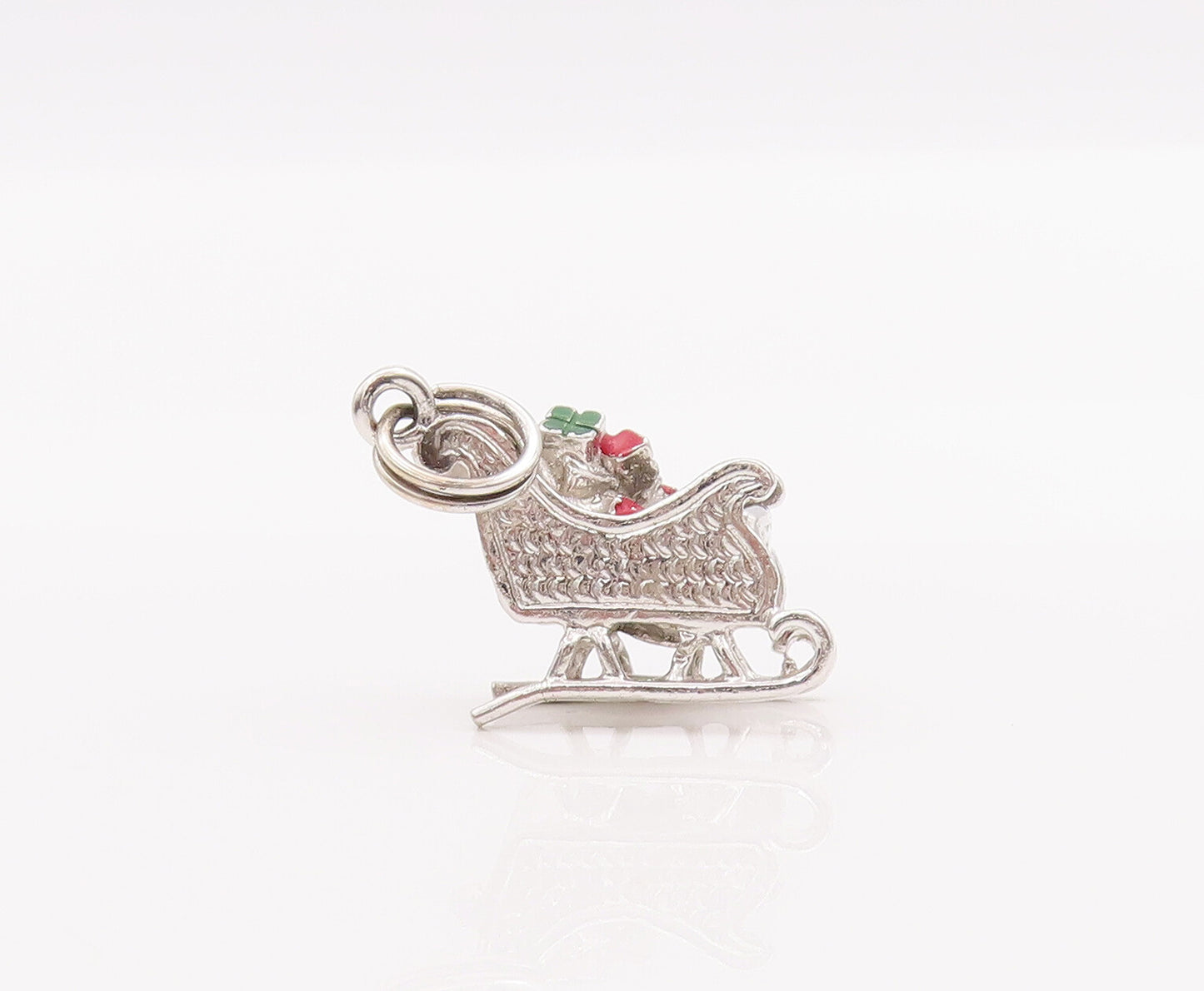 925 Sterling Silver Vintage Pendant DANECRAFT Enameled Carved Sleigh  PT23003