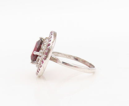 925 Sterling Silver Vintage Ring Round Red Halo Pink & White CZ  Sz 7.5  RG30440
