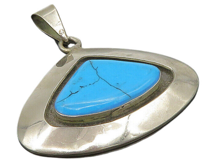 MEXICO 925 Silver  Vintage Triangular Cut Turquoise Drop Pendant  PT20124