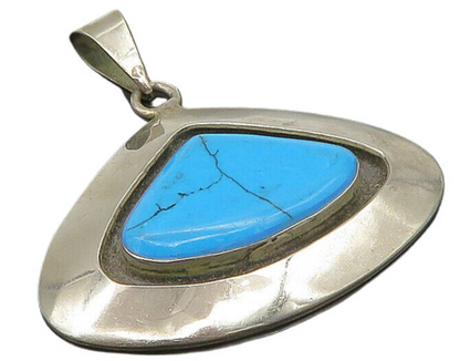 MEXICO 925 Silver  Vintage Triangular Cut Turquoise Drop Pendant  PT20124
