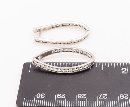 925 Sterling Silver Vintage Earrings Round CZ Beaded Band Oval Hoops  EG13013