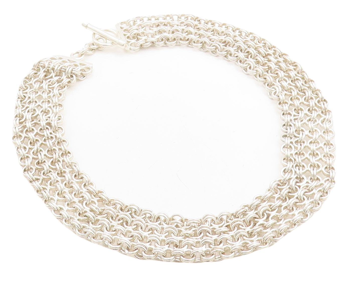 925 Sterling Silver  Polished Chunky Round Link 4 Row Chain Necklace  NE1480