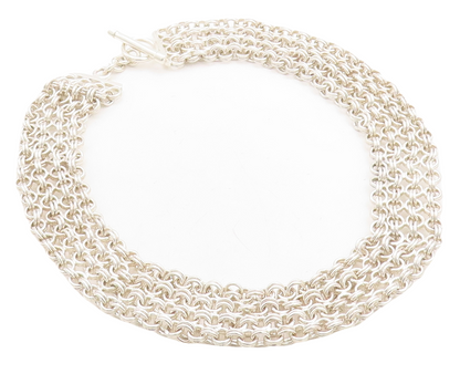 925 Sterling Silver  Polished Chunky Round Link 4 Row Chain Necklace  NE1480