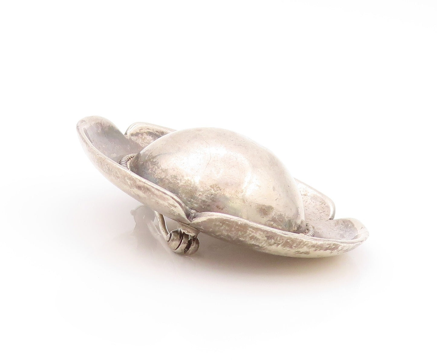 925 Sterling Silver Vintage Brooch Dark Tone European Carved Hat  BP11526