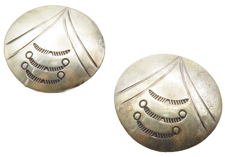 NAVAJO 925 Silver  Vintage Etched Design Dome Non Pierce Drop Earrings  EG6577
