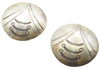 NAVAJO 925 Silver  Vintage Etched Design Dome Non Pierce Drop Earrings  EG6577
