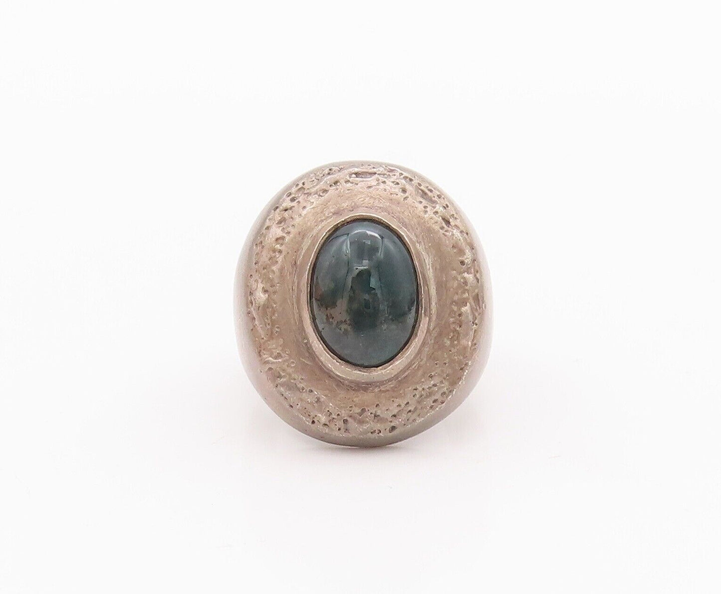925 Sterling Silver Vintage Ring Rough Carved Large Green Gemstone Sz 8  RG28294