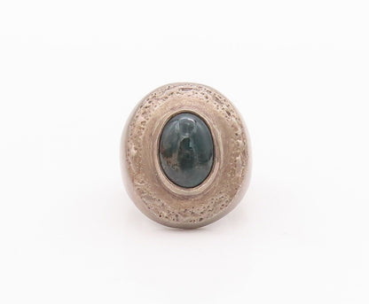 925 Sterling Silver Vintage Ring Rough Carved Large Green Gemstone Sz 8  RG28294