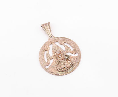 925 Sterling Silver  Vintage Antique Dark Tone Religious Figure Pendant PT7808