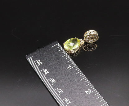 925 Sterling Silver  Vintage Swirl Cutout Yellow Topaz Floral Pendant  PT21861