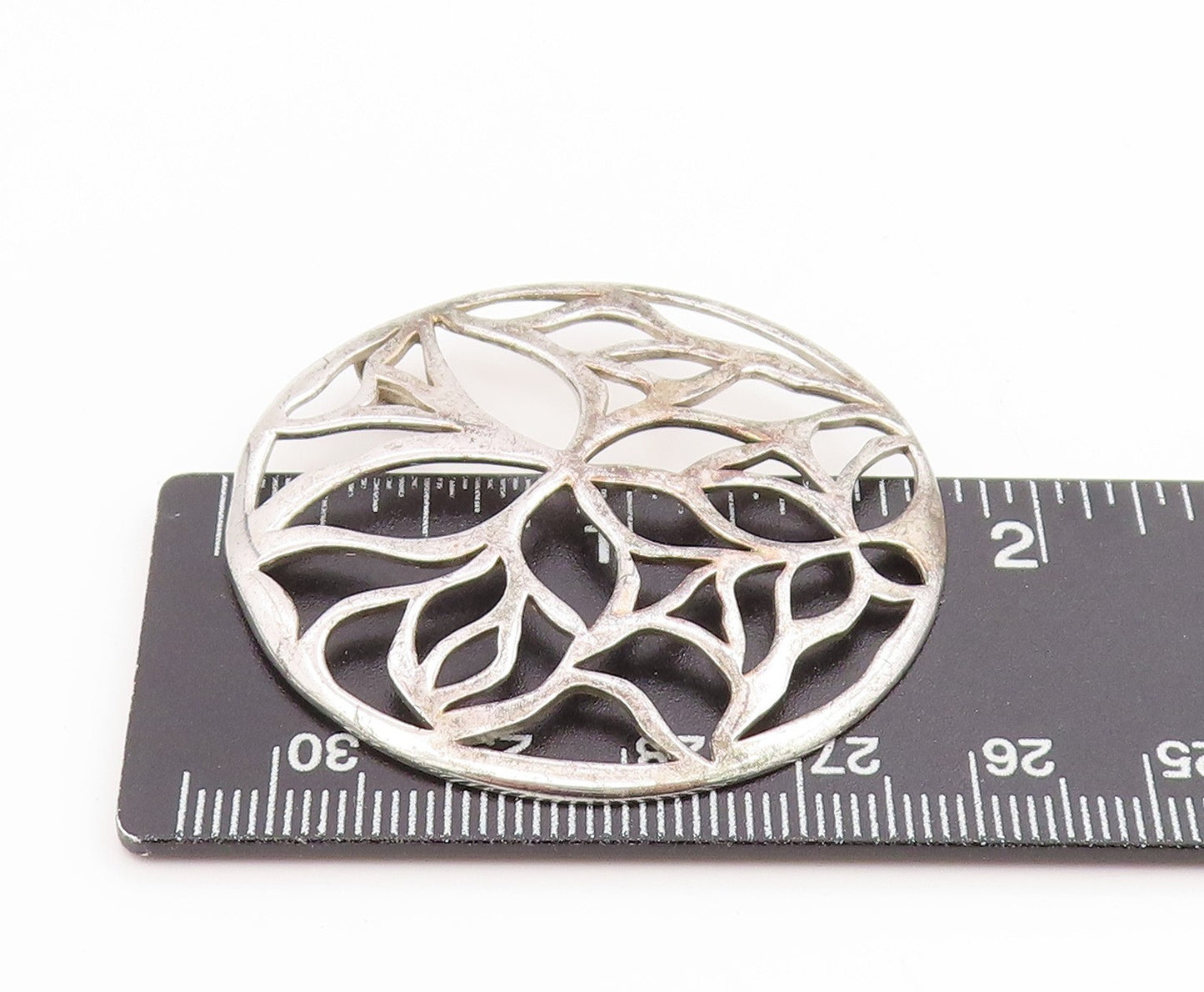 925 Sterling Silver Vintage Pendant Openwork Floral Design Cutout Medal  PT25662