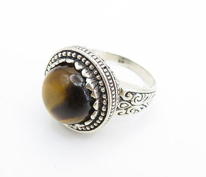 925 Sterling Silver  Vintage Tiger's Eye Swirl Cocktail Ring Sz 11.5  RG7512