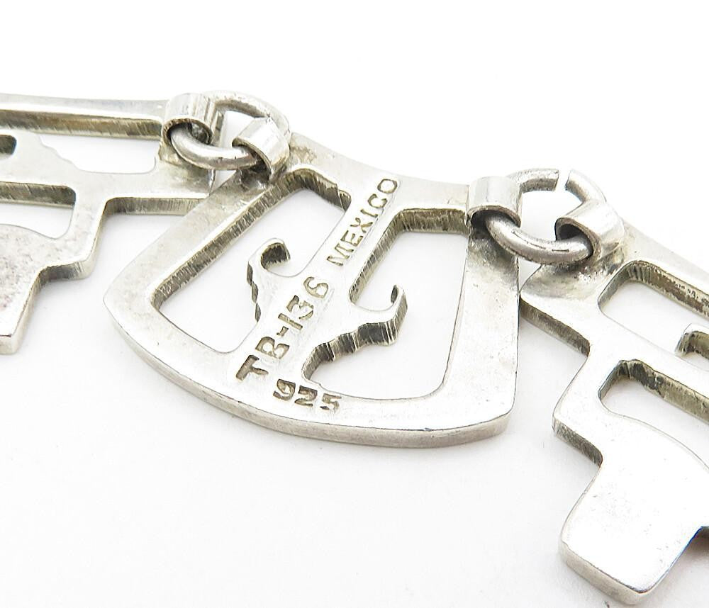 MEXICO 925 Sterling Silver  Vintage Cutout Design Shiny Chain Necklace  NE1552