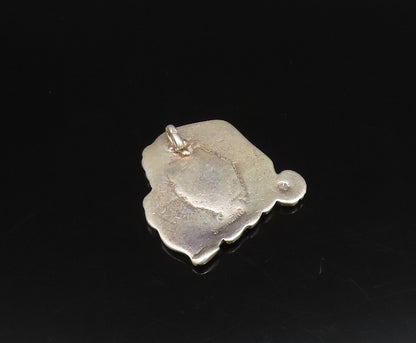 925 Sterling Silver  Vintage Modernist Carved Santa Claus Head Pendant PT21881
