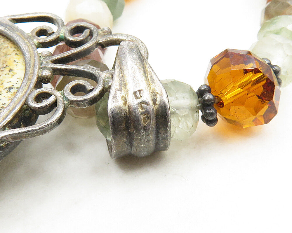 925 Silver   Vintage Jasper Quartz & Citrine Beaded Chain Necklace  NE3222
