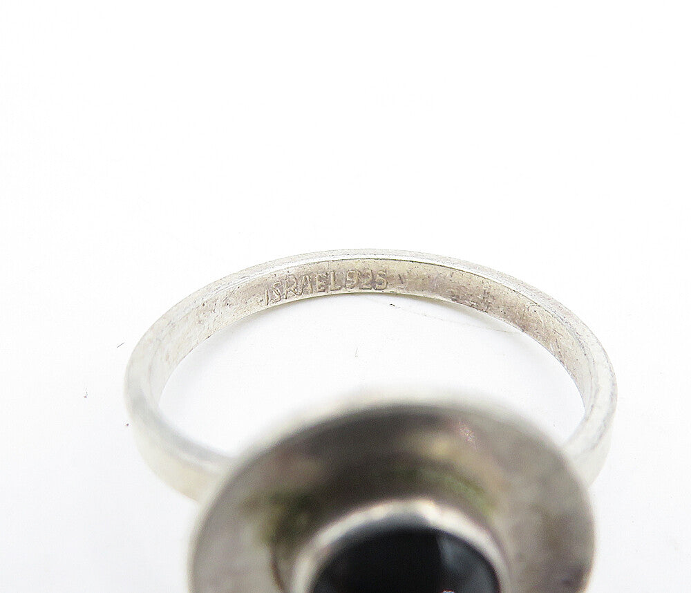 ISRAEL 925 Sterling Silver  Vintage Onyx Shiny Solitaire Ring Sz 6  RG4307