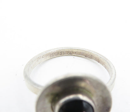 ISRAEL 925 Sterling Silver  Vintage Onyx Shiny Solitaire Ring Sz 6  RG4307