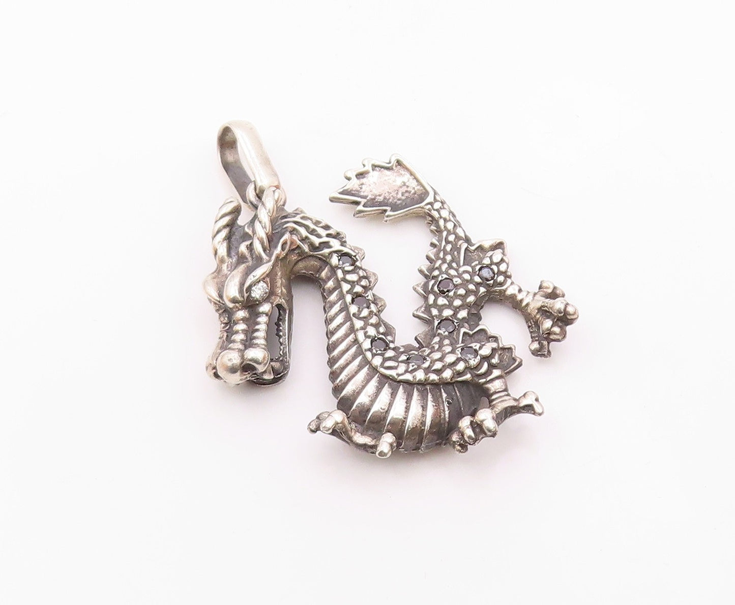 925 Silver  Vintage Cubic Zirconia Eyes Heavy Large Dragon Pendant  PT19110