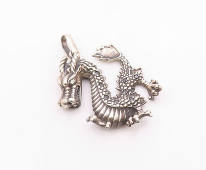 925 Silver  Vintage Cubic Zirconia Eyes Heavy Large Dragon Pendant  PT19110