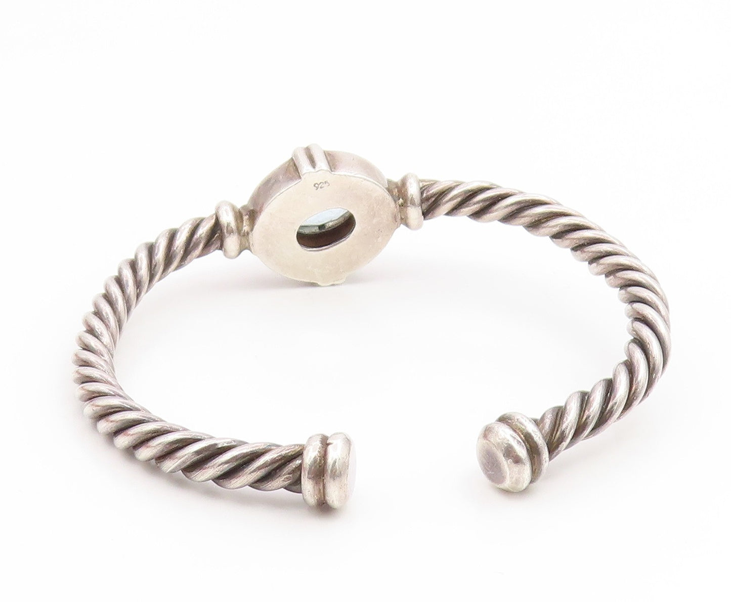 925 Sterling Silver Vintage Bracelet Faceted Topaz Elegant Twisted Cuff  BT11893