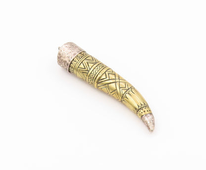 925 Sterling Silver Vintage Pendant Two Tone Geometric Engraved Horn  PT26466