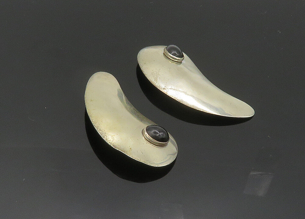 TULLA BOOTH 925 Silver  Vintage Black Onyx Shiny Non Pierce Earrings  EG10040