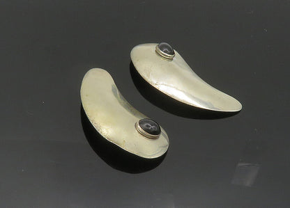 TULLA BOOTH 925 Silver  Vintage Black Onyx Shiny Non Pierce Earrings  EG10040