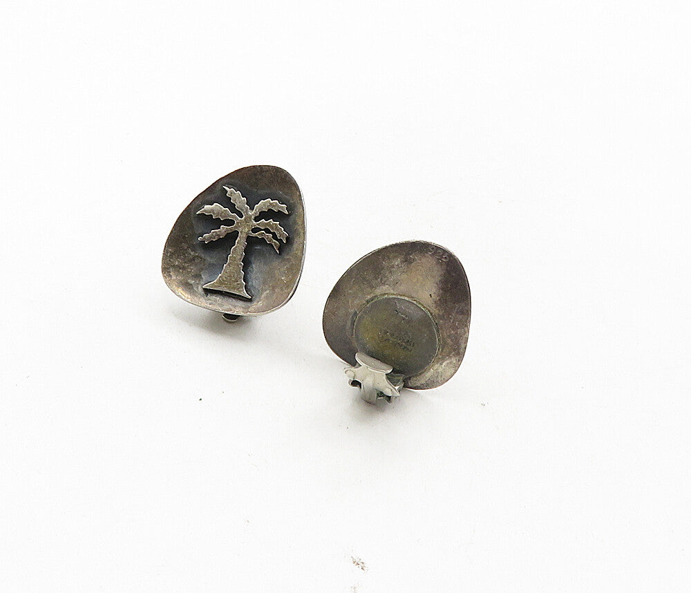 ISRAEL 925 Sterling Silver Vintage Palm Tree Non Pierce Earrings  EG4864