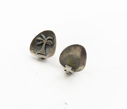 ISRAEL 925 Sterling Silver Vintage Palm Tree Non Pierce Earrings  EG4864