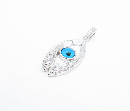 925 Sterling Silver  Sparkling Cubic Zirconia Open Evil Eye Pendant  PT5833