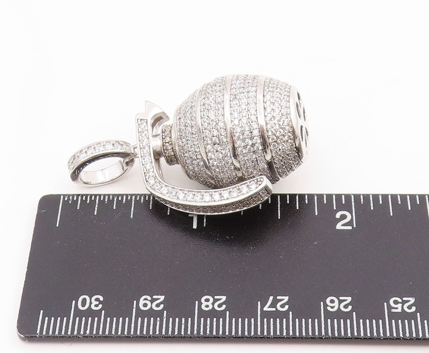 925 Sterling Silver Vintage Pendant Round CZ Cluster Grenade Bomb Charm  PT25634